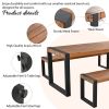 GO 3-pieces Outdoor Dining Table With 2 Benches, Patio Dining Set With Unique Top Texture, Acacia Wood Top & Steel Frame