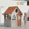 Outdoor Playhouse, Wooden Kids Playhouse with Dog Door, Cookware, Blackboard, Clock, Tic-Tac-Toe Roller for Backyard