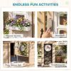 Outdoor Playhouse, Wooden Kids Playhouse with Dog Door, Cookware, Planter Box, Bell, Blackboard, Clock for Backyard