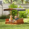 Wooden Kids Sandbox with Adjustable Canopy, Foldable Bench Seats, and Cover, Red