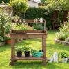 36'' Wooden Potting Bench Work Table Brown with Sink Drawer Large Storage Spaces And 2 Removable Wheels for Garden Tools