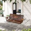 3-Seater Swing Bench, Wooden Porch Swing with Cupholders, Hanging Chains for Patio Garden, Carbonized