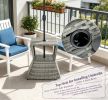 2 Tier Rattan Wicker Outdoor Side Table with Umbrella Hole All Weather Mixed Gray Patio Garden Backyard End Table with Storage Shelf