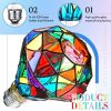 2 Pcs Stained Glass LED Light Bulb Diamond Shape E26 Base A60 6 Watts G95 Shape Colorful Flickering Light Bulbs for Christmas