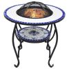 Mosaic Fire Pit Table Blue and White 26.8" Ceramic