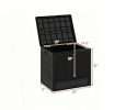 25 Gallon Outdoor Deck Box, Weatherproof PP Storage Chest with Rattan Texture, Lockable Patio Organizer Box as Side Table Extra Seat - Black