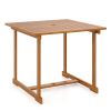 35.5" Acacia Wood Outdoor Dining Table with Umbrella Hole and Reinforced Crossbar for 4