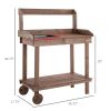 36" Wooden Potting Bench Work Table with 2 Removable Wheels, Garden Workstation with Removable Sink, Drawer & Large Storage Spaces, Brown