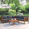 Wood Structure Outdoor Sofa Set with gray Cushions Exotic design Water-resistant and UV Protected texture Hi