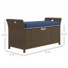 Wicker Patio Storage Bench with Cushion Top, Dark Blue, Outdoor Seating & Storage Solution