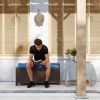 Outdoor Wicker Storage Bench with Storage & Cushion, Blue