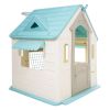 Outdoor Playhouse, 5-In-1 Cottage Play House with Pretend Play, Basketball, Darts, Soccer, Ring Toss, Window & Convenient Door