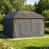 Grey 10'X 13' Hard Top Pavilion with Curtains and Grid Steel Roof Ceiling Courtyard Outdoor Entertainment Area