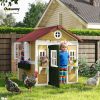 Wooden Playhouse for Kids Outdoor with Door, Windows, Planter Pots and Boxes for Toddlers 3-8 Years, Beige