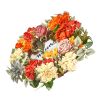 Artificial Decorative Wreath, 24 in, Red Orange Yellow, Decorated with Hydrangeas, Roses, Wooden Sign