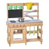 Mud Kitchen, Outdoor Mud Kitchen for Kids, Wood Outdoor Play Kitchens with Stoves, Hooks, Sinks, Planting Shovels, Spatulas, Handle
