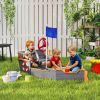 Kids Wooden Sandbox Pirate Ship Sandboat w/ Bench Seat Storage Space Ceder Wood, Gray
