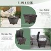 Outdoor PE Wicker Side Table with Storage, Small Patio Storage Bin Container for Hose Cushion Towel, Brown(SAME AS 46755449)