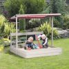 Outsunny Kids Sandbox with Canopy Adjustable, Wooden Sandbox Backyard Toy with Kitchen Playset Accessories, Outdoor Activity Gift for Girls and Boys