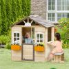 Kids Outdoor Wooden Playhouse, Garden Adventure Cottage, Door, Service Station, Flower Pot Holder