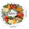Artificial Decorative Wreath, 24 in, Red Orange Yellow, Decorated with Hydrangeas, Roses, Wooden Sign