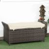 Wicker Storage Bench Cream White Outdoor Patio PE Rattan Large Capacity
