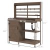 Wooden Potting Bench with Storage, Sink, Water Tap for Backyard, Patio, Balcony, Dark Brown