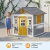 Wooden Playhouse for Kids Outdoor with Doors, Windows, Planter Pots and Boxes for Toddlers 3-8 Years, Gray