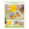 Mud Kitchen, Outdoor Mud Kitchen for Kids, Wood Outdoor Play Kitchens with Spoons, Sink, Sunshade Canopy, Swivel Wheels, Cookware Pots and Accessories