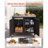 Outdoor Grill Cart with Sink and Storage Cabinet, 38 Inch Grill Table, Waterproof Kitchen Island with Stainless Steel Top, Spice Rack, Wheel