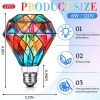 2 Pcs Stained Glass LED Light Bulb Diamond Shape E26 Base A60 6 Watts G95 Shape Colorful Flickering Light Bulbs for Christmas