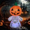 6ft Halloween Inflatables Smiling Skeleton Ghost with Pumpkin Head Outdoor Decoration with Rotating LED Light