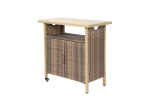 Outdoor Wicker Bar Cart, Patio Wine Serving Cart w/Wheels , Rolling Rattan Beverage Bar Counter Table for Porch Backyard Garden Poolside Party, Beige