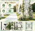 Outdoor Metal Garden Trellis 75 X 20 Inch with Foldable Bottom Shelf for Climbing Plants Rust-Resistant Steel Garden Decor