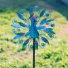 58 Inch Peacock Wind Spinner-Double Wind Sculpture Metal Windmill for Garden Patio Yard Decor