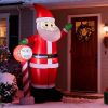 8.2FT Lighted Christmas Inflatable Decoration, Inflatable Santa with North Pole Road Sign