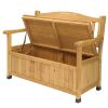 Outdoor Wooden Storage Bench, Large Deck Box with Seating & Armrest, Patio Organizer Loveseat for Garden Porch Deck Backyard Poolside