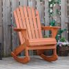 Adirondack Rocking Chair, with Slatted Wooden Design, Fanned Back, Ergonomic Armrests, Classic Rustic Style, for Patio, Teak