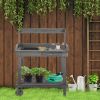 Potting Bench with Wheels Sink Drawer Storage Spaces Wooden Gray