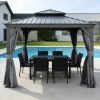 13x13FT Outdoor Gazebo, Hardtop Gazebo with Galvanized Steel Double Roof, Metal Gazebos with Drainage System Patio Pergola for Patio Deck Backyard