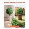 Artificial Topiary Boxwood Trees with Ground Spike, 27 inch 2 Set Faux Shrubs & Bushes Potted Plants