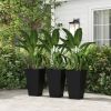 Rattan-Style Plastic Planters with Drainage Holes, Set of 3 - 24 Inch Height, Black