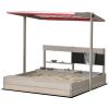 Outsunny Kids Sandbox with Canopy Adjustable, Wooden Sandbox Backyard Toy with Kitchen Playset Accessories, Outdoor Activity Gift for Girls and Boys