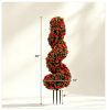 2 Pack Realistic Lifelike Faux Spiral Plant, All-Weather PE Artificial Flower Shrub for Indoor Outdoor Home Garden Decoration - Red