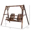 Adirondack Swing Chair Outdoor 2-Seat Freestanding Solid Wood with Center Table Carbonized