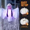 43" Outdoor Halloween Decoration, Scary Girl Hanging Ghost Decor Sound Activated with Light-up Head for Yard, Patio, Haunted House Lawn Garden