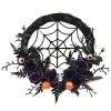1pc, Prelit Halloween Skull Wreath For Front Door Decor