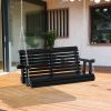 Slatted Porch Oasis: 46" 2-Person Black Swing Bench with Cup Holders, 440lb Capacity