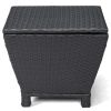 Outdoor PE Wicker Side Table with Storage, Small Patio Storage Bin Container for Hose Cushion Towel, Black