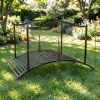 4' Metal Arch Garden Bridge with Safety Side Rails Black Bronze Decorative Scrollwork Easy Assembly Backyard Feature